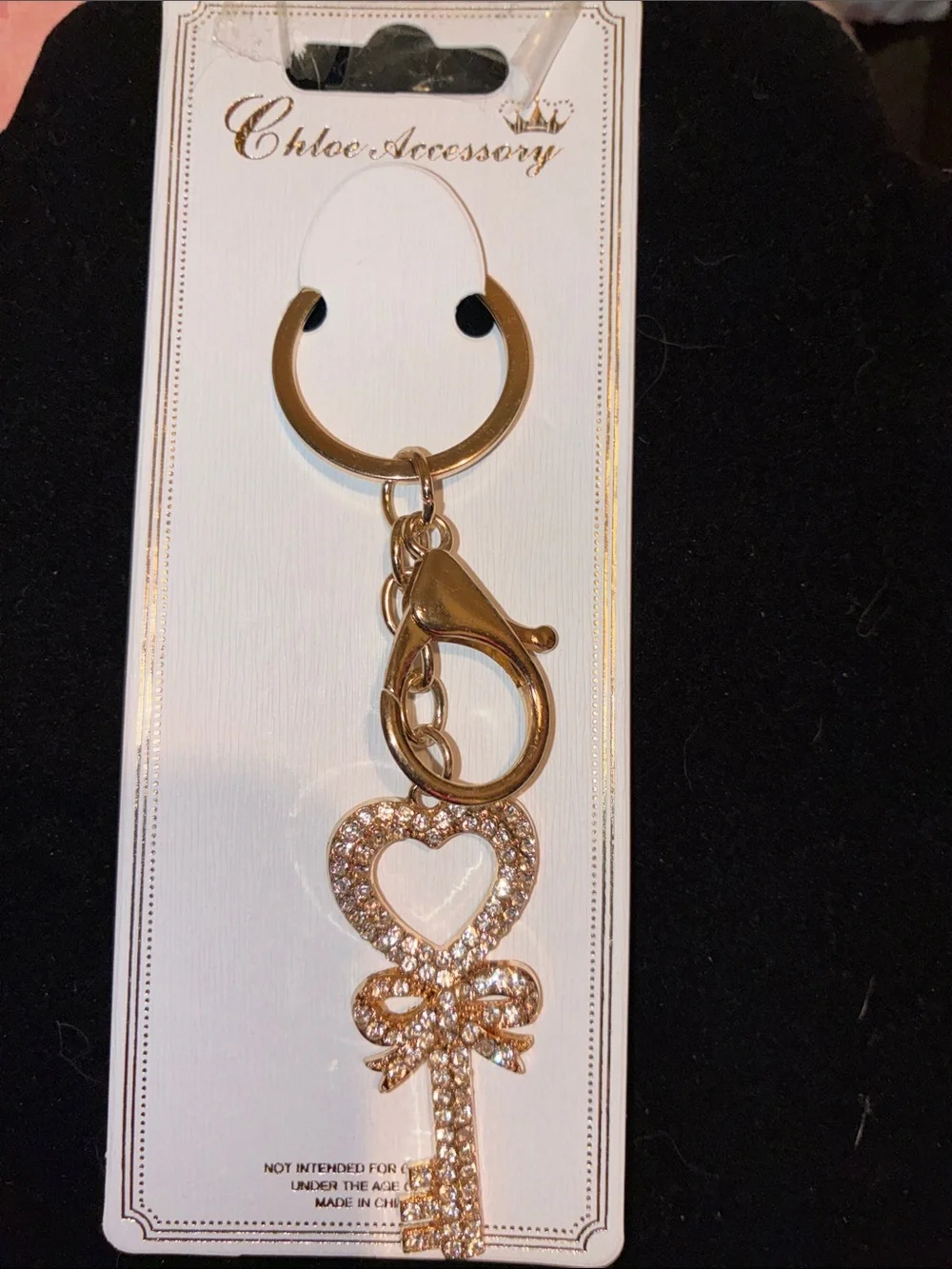 Gold Crystal Heart & Bow Keychain
